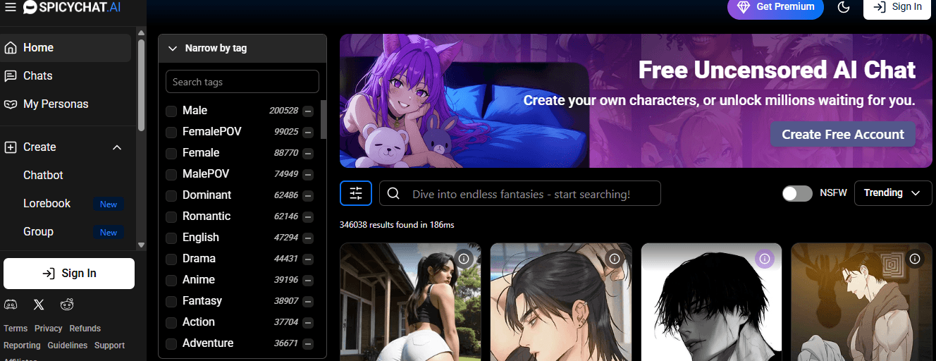 SpicyChat homepage