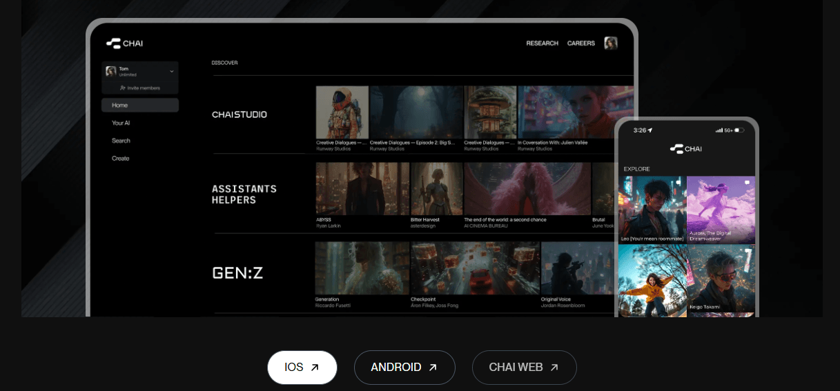 Chai AI homepage