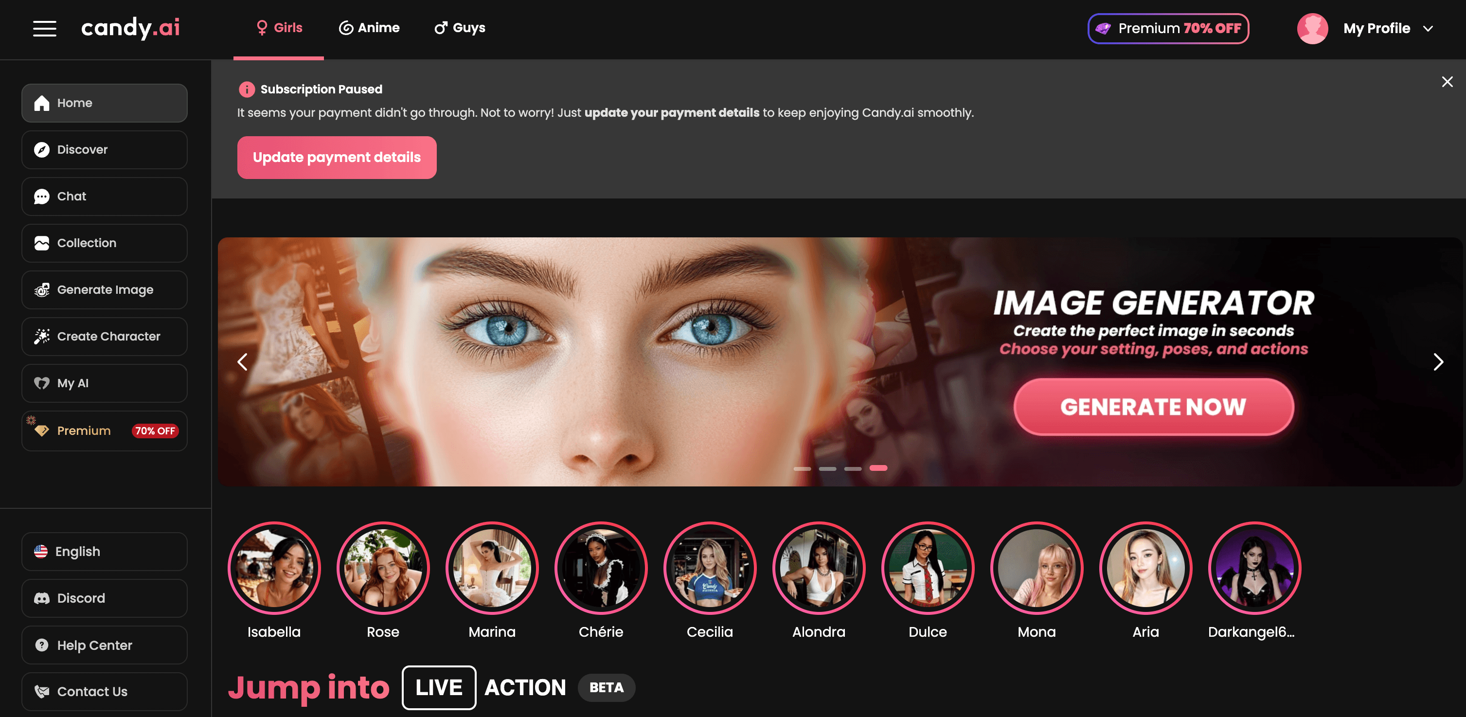 Candy AI homepage
